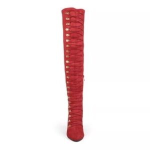Elegant Red Lace-Up Over-the-Knee Boots